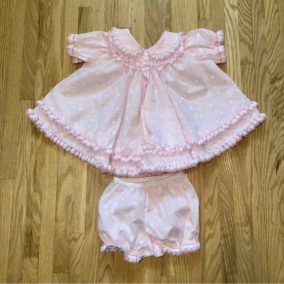Vintage Cindy  Sue Dress & Bottoms with Ribbon and Flowers Frills Size 24M - Picture 1 of 10